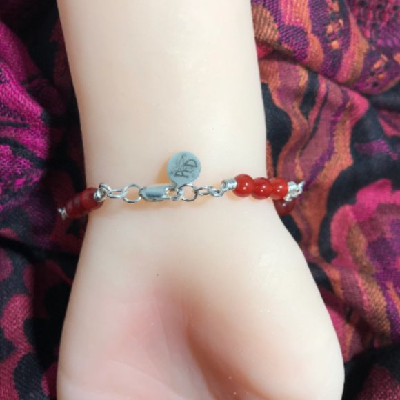 Red Agate Sterling Silver Bracelet- Red Agate Link and Bead Style Bracel… - Picture 7 of 7